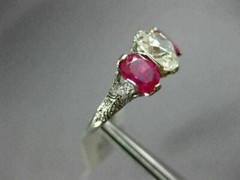 ANTIQUE 3.51CT OLD MINE DIAMOND & AAA RUBY PLATINUM THREE STONE ENGAGEMENT RING