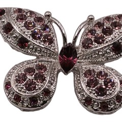 Vintage Pink Purple Rhinestone Butterfly Brooch Silver Tone Insect Pin 2 By 1 in