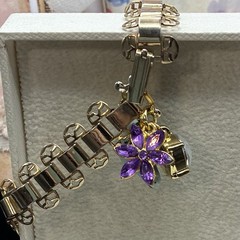Vintage Opalite, Vtg Purple & Bluebird Charms on Vintage Book Chain Bracelet