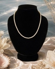 1940s Trifari Faux Pearl Necklace Rhinestone Clasp Signed Vintage 15” Wedding
