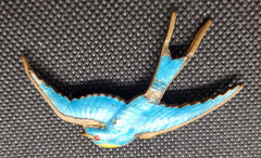 Vintage Blue Guilloche Enamel Swallow Bird Brooch Pin Brass C Clasp Antique Styl