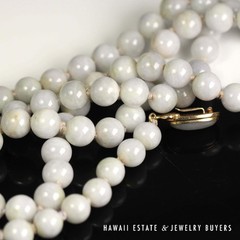 Ming’s Hawaii Pale Lavender Jade 9mm Bead 14k Yellow Gold Clasped Necklace 30″