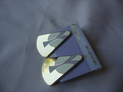 VINTAGE 1970s SAMUEL HUANG CLOISONNE RETRO ABSTRACT GRAY & WHITE ENAMEL EARRINGS