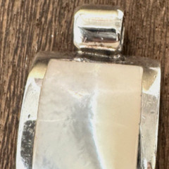 Vintage Modernist Sterling Silver Inlaid Flush Set Mother of Pearl Gem Pendant