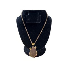 VTG SIGNED “R” CARVED FLOWER Necklace Bronze tone RHINESTONE