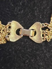 Vtg Goldtone 3 strands Link Chain Choker Necklace w/ Moonstone 28in-S91-READ