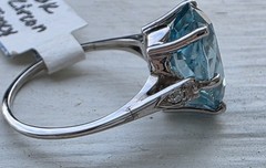 Art Deco 18k White Gold Blue Zircon & Diamond Ring
