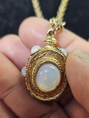 Vtg Goldtone 3 strands Link Chain Choker Necklace w/ Moonstone 28in-S91-READ