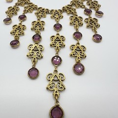 Vintage Etruscan Revival Necklace Purple Crystal Chandelier Victorian Gothic 17″