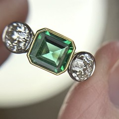 New by Heritage No Oil Emerald 3 Stone Old European Diamond Ring 2.45 ctw