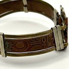 Leather Jasper Stone Bracelet Egyptian Revival Vintage Brass 6.75 in
