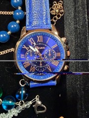 Vintage Blue Jewelry Lot Statement Necklaces Bracelets Working Watch 15 Pc