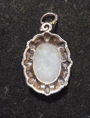 Vintage Sterling Silver & Marcasite Oval Pale Green Jade Intaglio Pendant