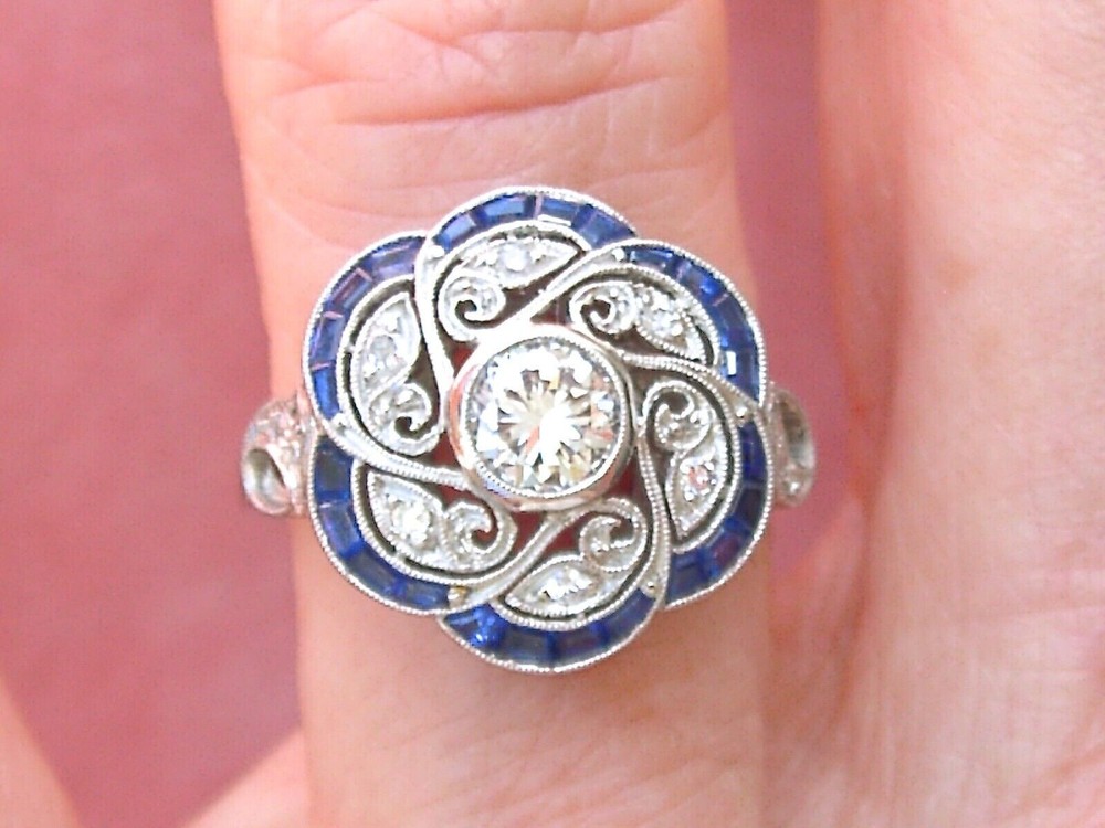Floral Cocktail Art Deco Style Ring 2.1 Ct Simulated Diamond 14k White Gold Over