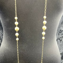 Vintage Flapper 20s Style Lariat Open 56 in Chain Faux Pearl Necklace Tassel