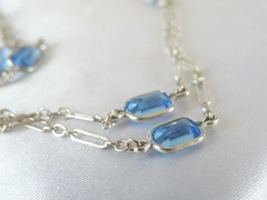 Antique Sterling Silver 925 Blue Gemstone Station Vintage Paperclip Necklace 25″