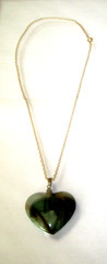 Vintage Green Heart Shaped Polished Stone Pendant Necklace ~ Charm on Chain-RARE