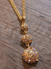 Signed 2028 Gold Tone Crystal Pendant Circles Drop Necklace 20 Inch Chain