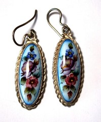 Vintage Russian Enamel Painted Jewelry Set Earrings & Double-Sided Necklace #61