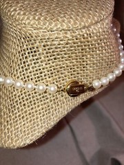 Carol Lee Knotted Single Strand Faux Pearl Clasp Necklace Gold Tone Signed