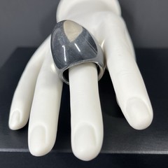 Chunky Lucite Dome Ring Clear Silver Bubble Shimmer 8 Retro Statement Runway