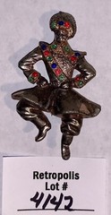Vintage Brooch Pendant Gold Tone Russian Dancer Multicolor Cabochons