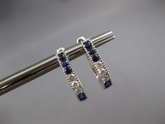 .99CT DIAMOND & AAA SAPPHIRE 14K WHITE GOLD OVAL LEVERBACK HOOP HANGING EARRINGS
