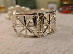 Lot Of 4 Vintage Cuff Bracelets Silver Tone & Faux Pearl