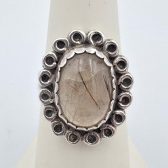 Vintage 925 Sterling Silver Oval Cabochon Rutilated Quartz Cocktail Ring sz 6.5