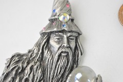 Signed JJ JONETTE Vtg Crystal Wizard Brooch crystal ball LARGE *missing 1 stone