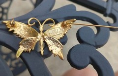 Vintage 90’s AAi Gold Tone Bronze Brown and Beige Enamel Butterfly Brooch Pin