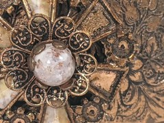 Copper Cuff Bracelet Floral Embossed Quartz Accents 1940s Vintage NOTE