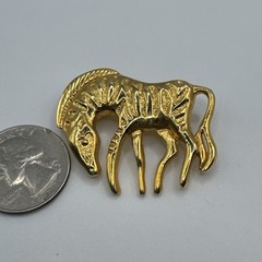 Vintage Gold-Tone Zebra Brooch Pin With Textured Design & Secure Clasp