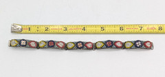 Vintage Micro Mosaic Link Bracelet Multi Color Floral Silver Tone 5 Panel