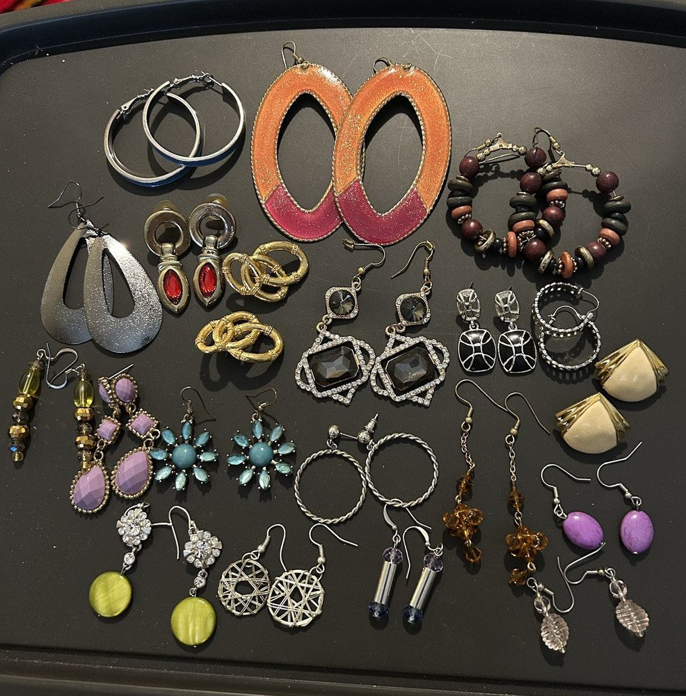 Mixed Lot of 20 Earrings Multicolor Mixed Metals Rhinestones Vintage