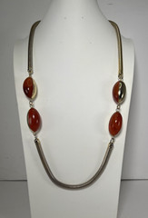 Vintage Lanvin Paris Snake Chain Necklace w/ Carnelian & Gold Tone Beads