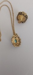 Vintage 1971 Sarah Coventry Czarina Aqua Blue Necklace Ring Set Gold Tone
