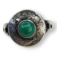 Vintage Artisan Sterling Silver 925 Mercury Head Dime Chrysocolla Ring SZ 11