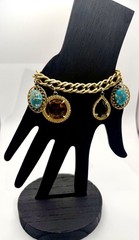 Vintage Etruscan Revival Style Charm Bracelet Watch Fob Style Gold Tone 7 1/8”