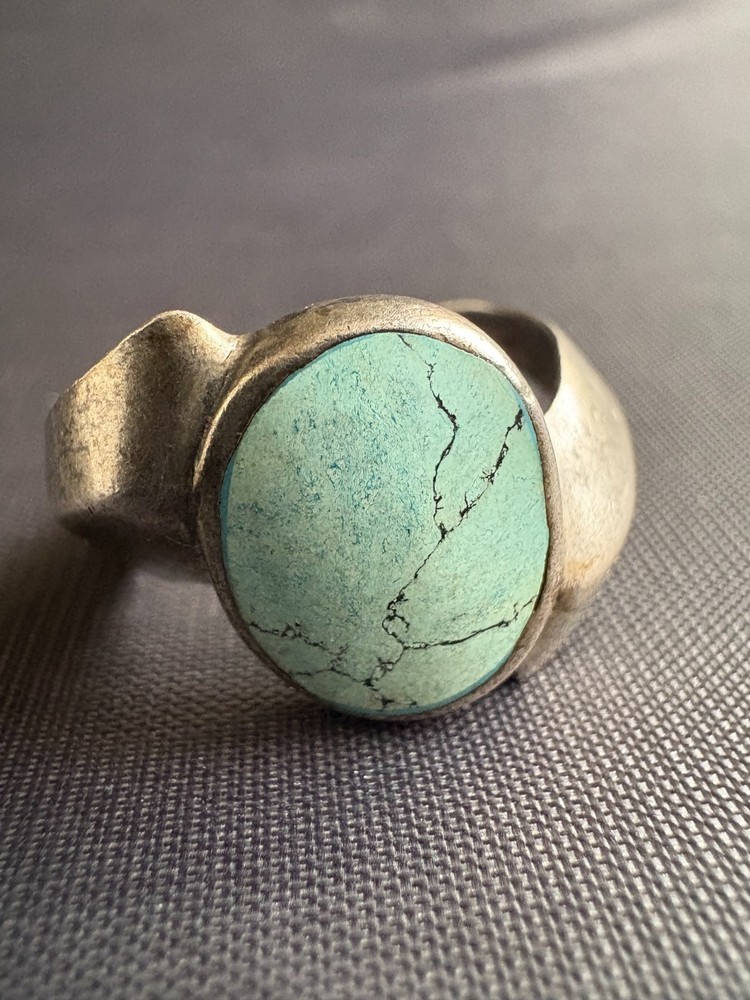 Vintage 925 Sterling Silver Ring Handmade Turquoise Ring Size 9.5 US