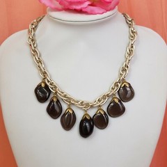 Vintage Silver Tone Smoky Quartz Charm Statement Choker Necklace Chic Collar
