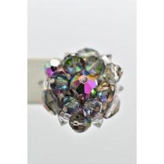 Laguna Vintage Clip On Crystal Earrings Gray Chrome AB Cluster Signed 1950s 9C
