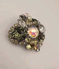 Vintage Rare Unsiged Hobe AB Faceted Inverted Glass W/Yellow, Grey, Clear Brooch