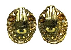West Germany Rhinestone Earrings Floral Cabochon Signed Costume Jewelry Vintage