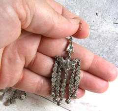 Vintage Pot Metal Clear Paste Stones Chandelier Dangle Earrings 1940s Linear