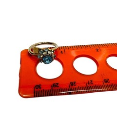 Vintage Cocktail Ring Blue & Clear Rhinestone Gems Gold Tone Bypass Band sz 5.5