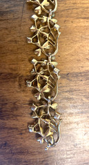 Vintage Gold Tone Floral Bracelet/Coral Color Beads/Red and Green Rhinestones