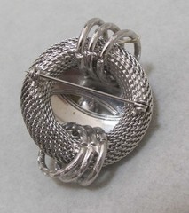 Vtg CONTINENTAL Modernist Layered Silver Tone Mesh Brooch w Tag 1-3/4” NOS