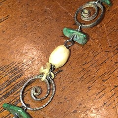Vintage Southwestern Artisan Necklace Sterling Malachite & Horn/bone Beads 925