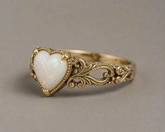 Natural Ethiopian Opal Heart Ring 925 Sterling Silver Vintage Promise Ring